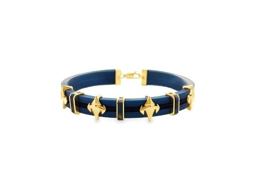 Blue Leather Bracelet with 18K Gold Geometric Accents